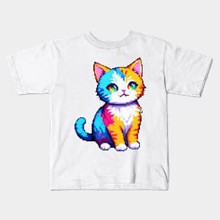 Cute Colorful Pixel Cat Kids T-Shirt